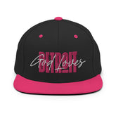 God Loves Detroit Snapback Hat - Pink Text